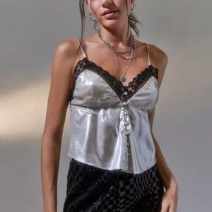 urban outfitters silver tank top with black lace cami size s